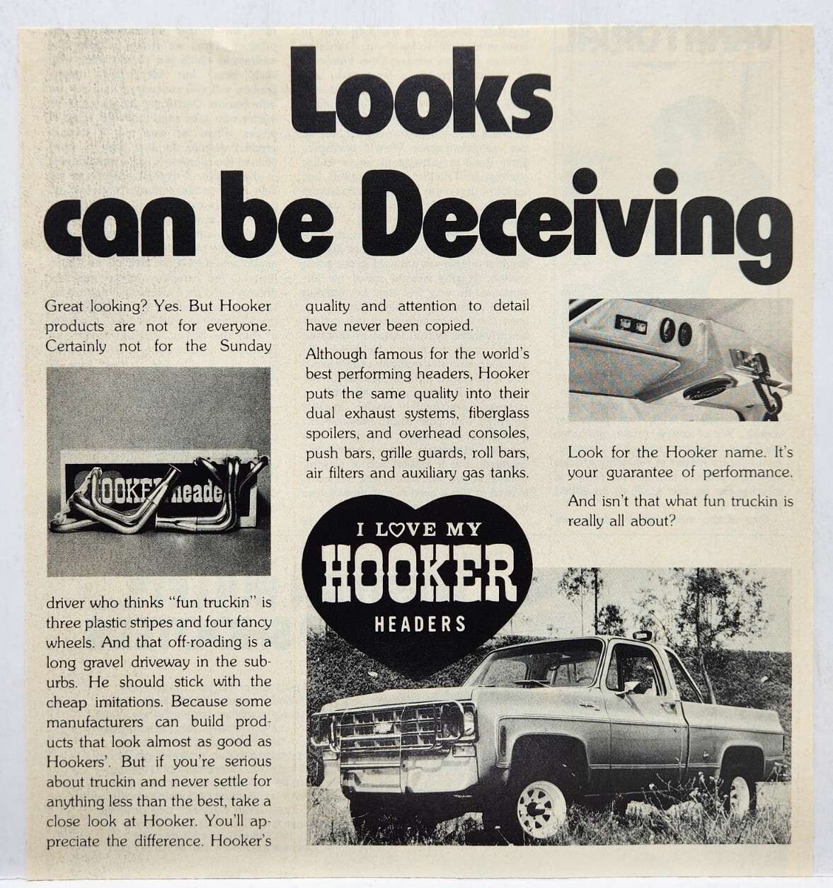 1977 Hooker Headers Chevrolet Chevy Pickup Original Print Ad Retro 70’s