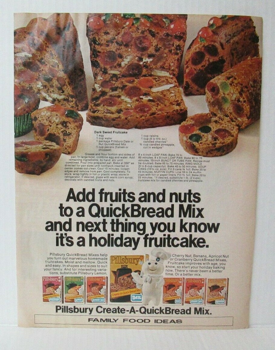 PILLSBURY DARK SWEET FRUITCAKE RECIPE Vintage 1970’s 9.5″ X 12″ Magazine Ad LM46