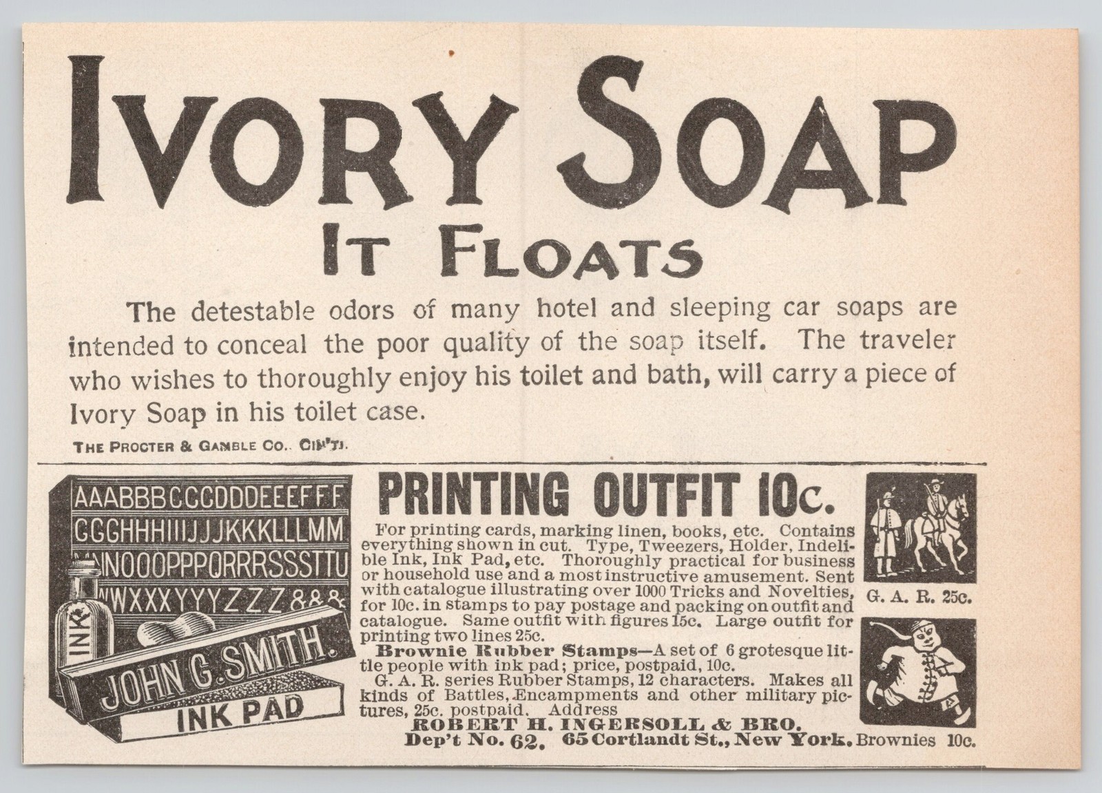 Ivory Soap Procter & Gamble Printing Outfit Rubber Stamps 1895 Print Ad
