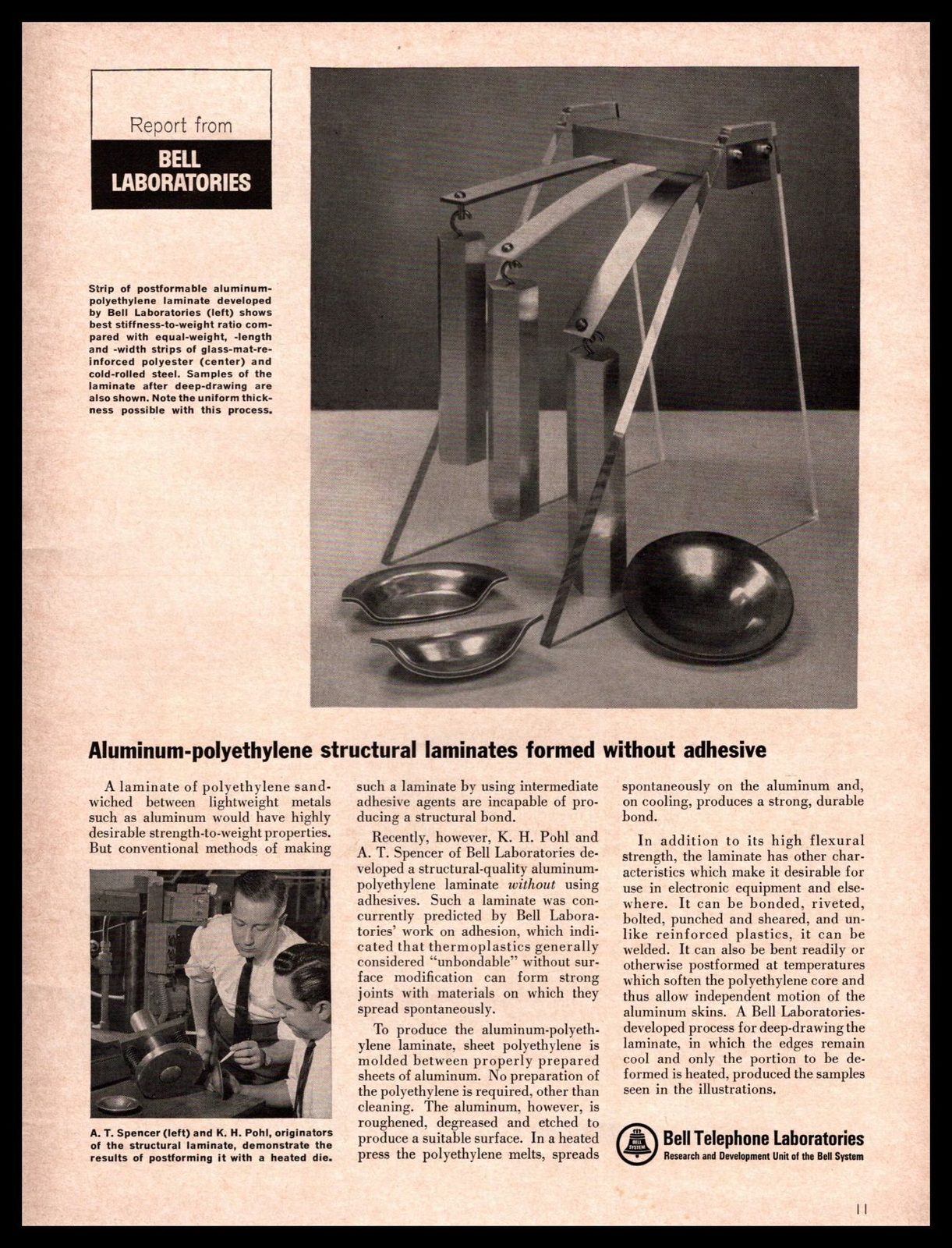 1965 Bell Telephone Labs Aluminum Polyethylene Structural Laminates Print Ad