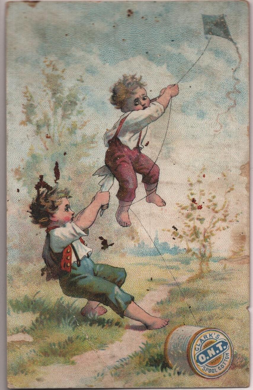 Victorian Trade Card – Clark’s O.N.T.Spool Cotton – Boy’s Flying a Kite