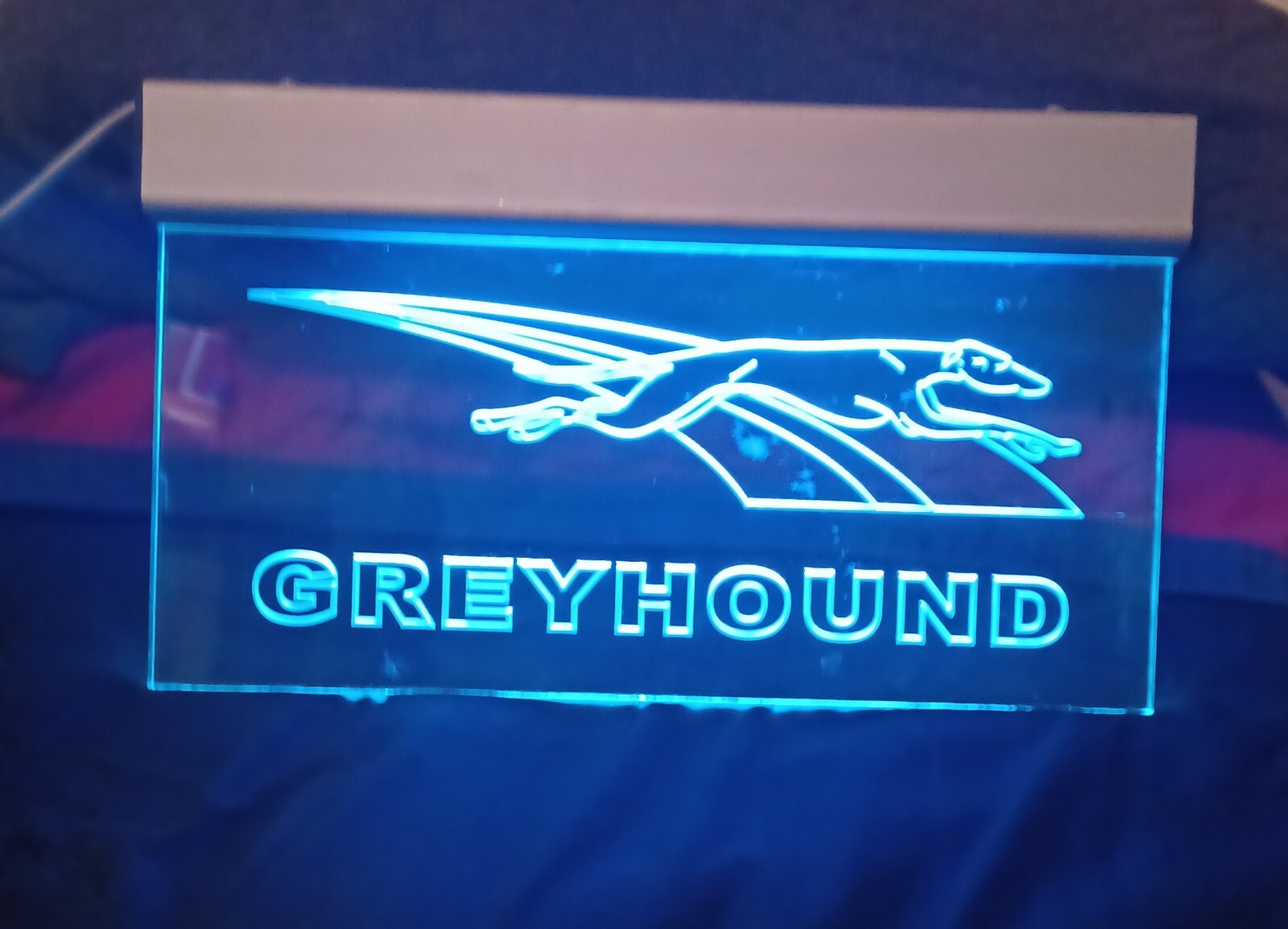 Greyhound Bus Sign. Light Works. Has Some Wear. Measures 15″ X 9″