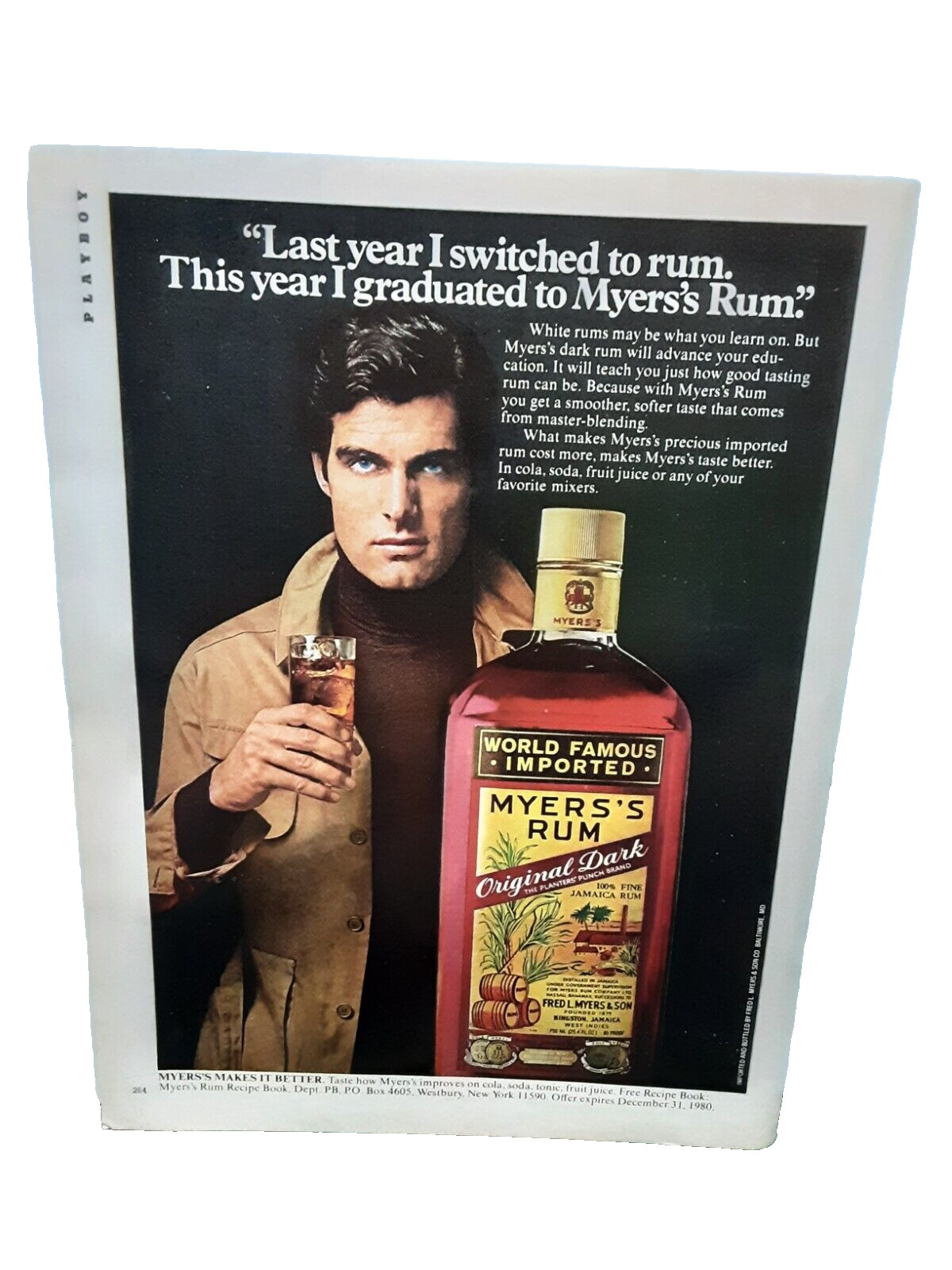 1980 Myers Rum Original Dark Makes It Better Original Print Ad vintage 80s