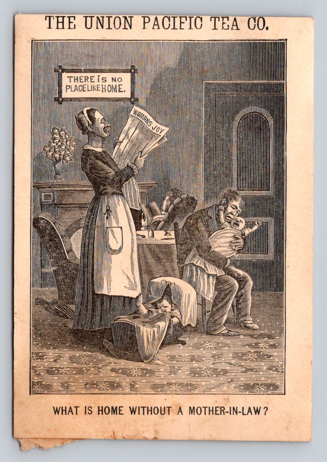 Union Pacific Tea Co Man Woman Babies Comic Trade Card P909