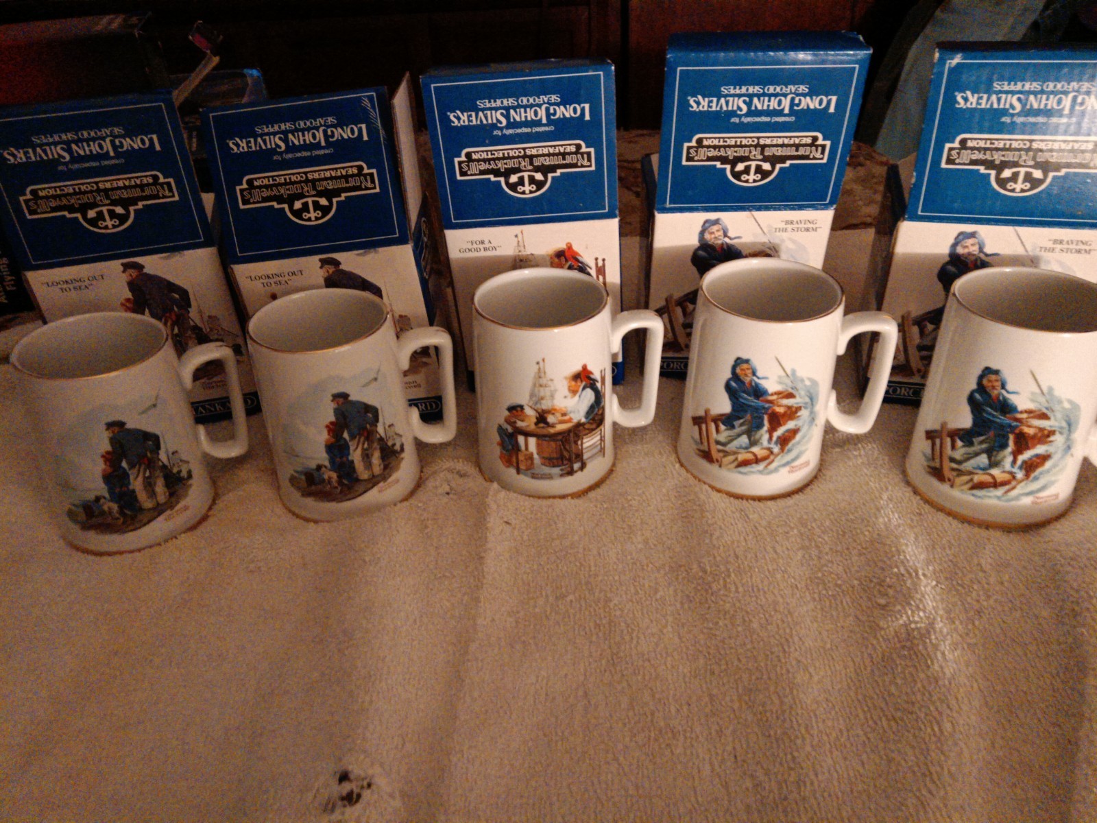 Norman Rockwell 1985 Porcelain Tankard Mugs White Multicolor Advertising