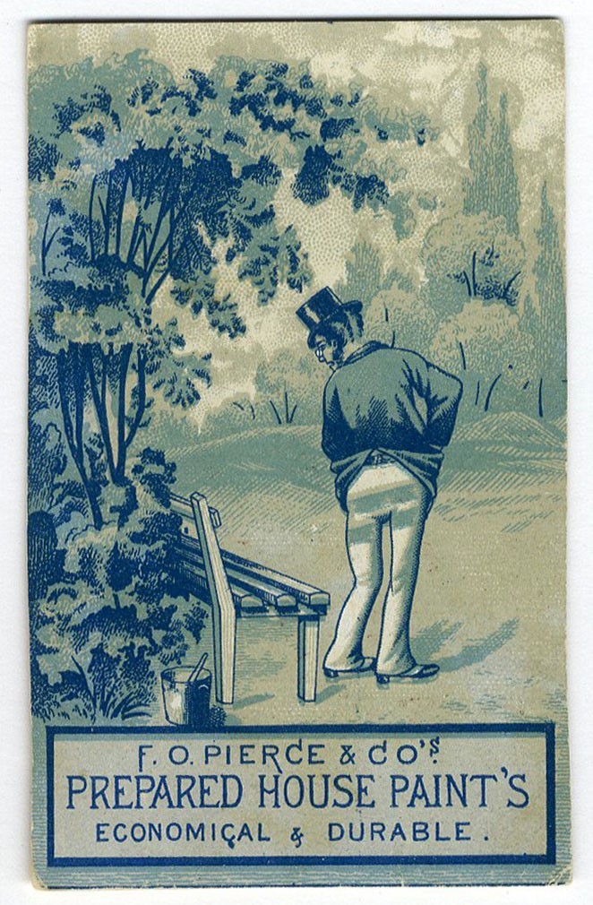 F O PIERCE PAINT CO 1880’s Victorian Trade Card ASAHEL WHEELER Seller BOSTON