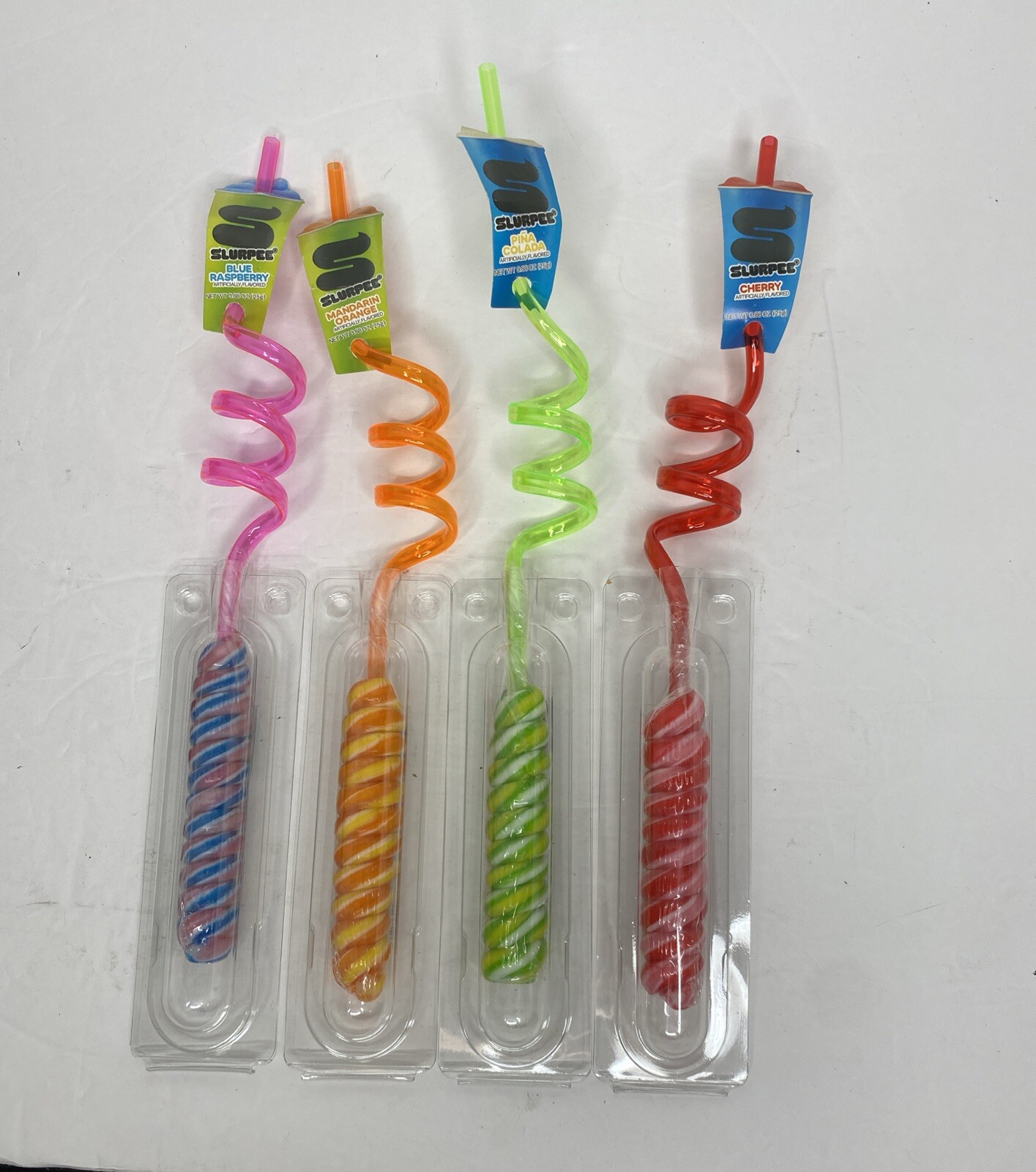 Lot of 4 Flavors Seven Eleven 7-11 Slurpee Candy Twisty Swirl Pop Straw