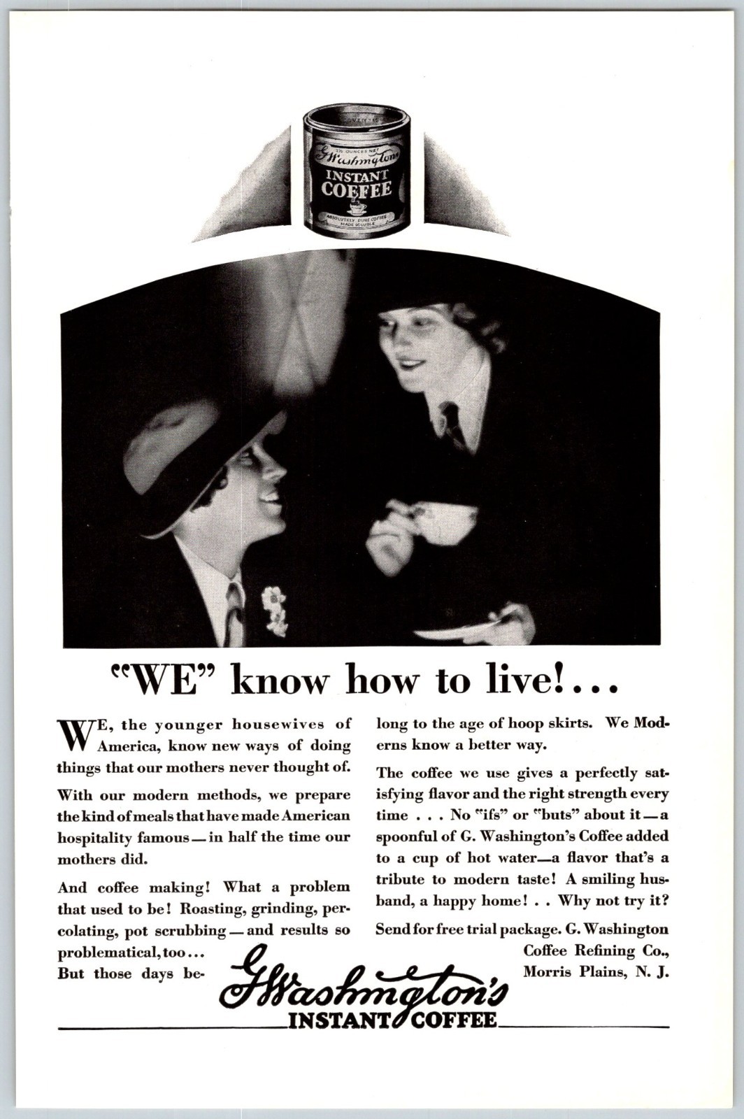 G WASHINGTON’S COFFEE Vintage 6.5″x10″ Magazine Ad 1920’s M748