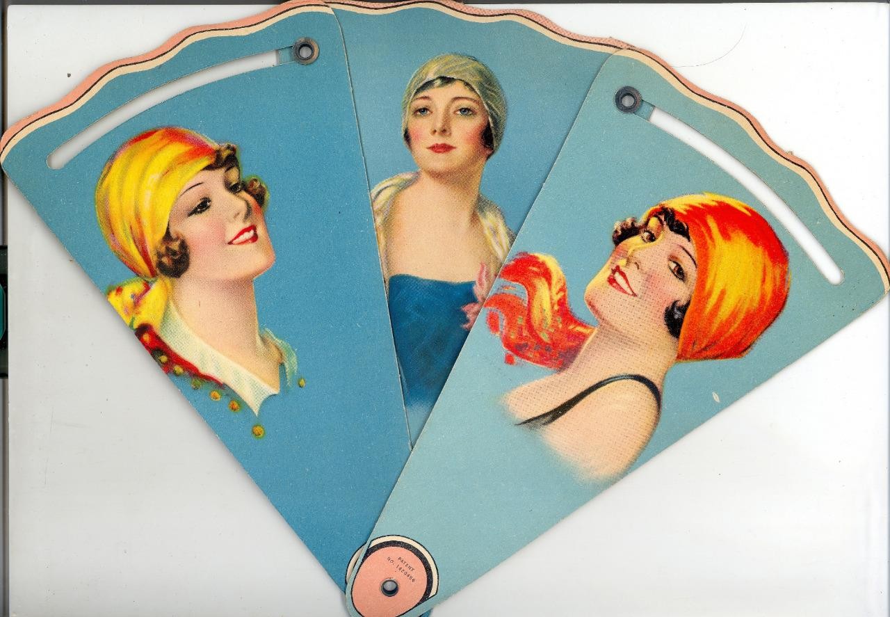 ANTIQUE Art Deco Advertising Hand Fan “ROARING 1920s FLAPPER GIRLS” Funeral Home