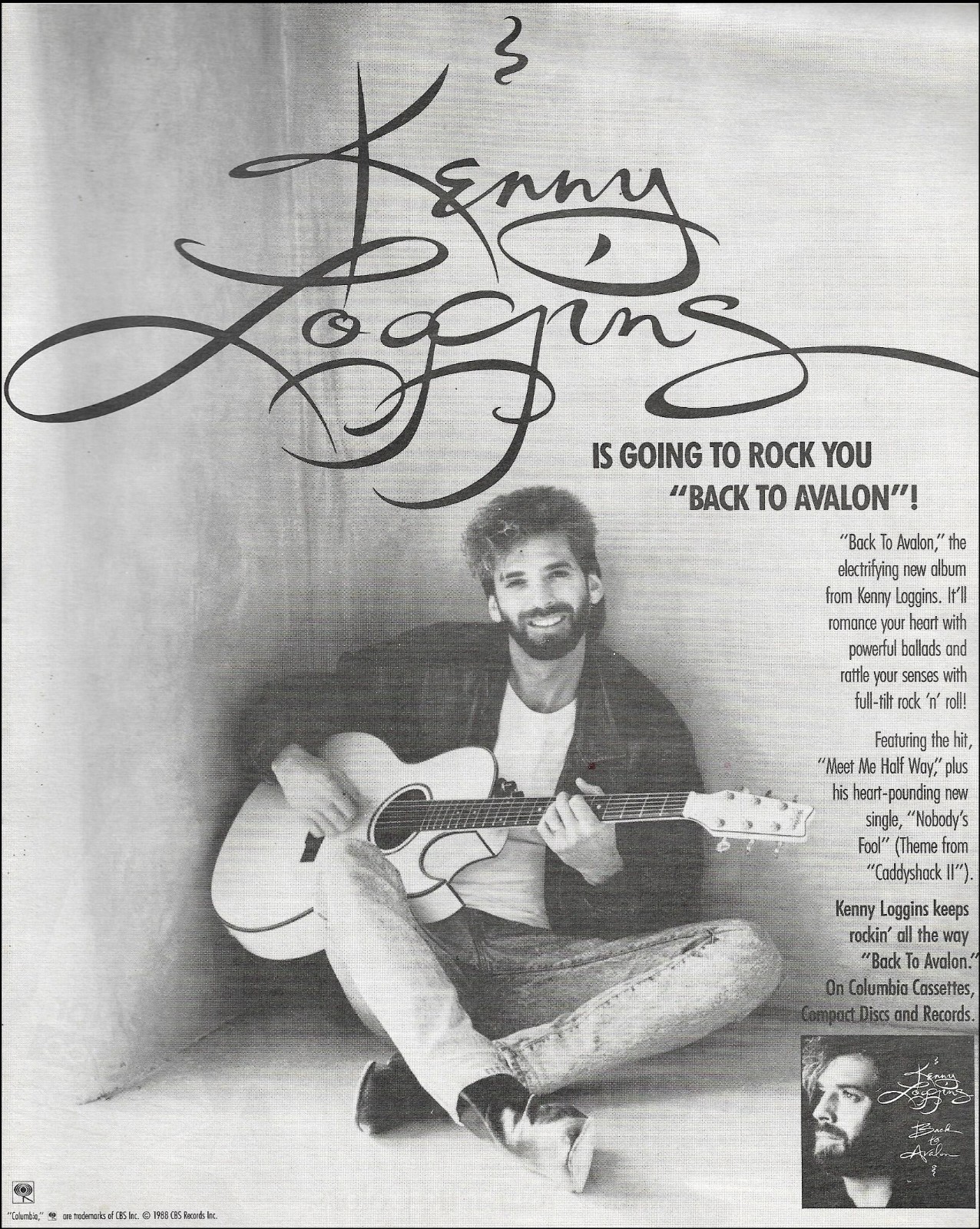 Kenny Loggins 1988 Back To Avalon album advertisement 8.5 x 11 b/w ad print