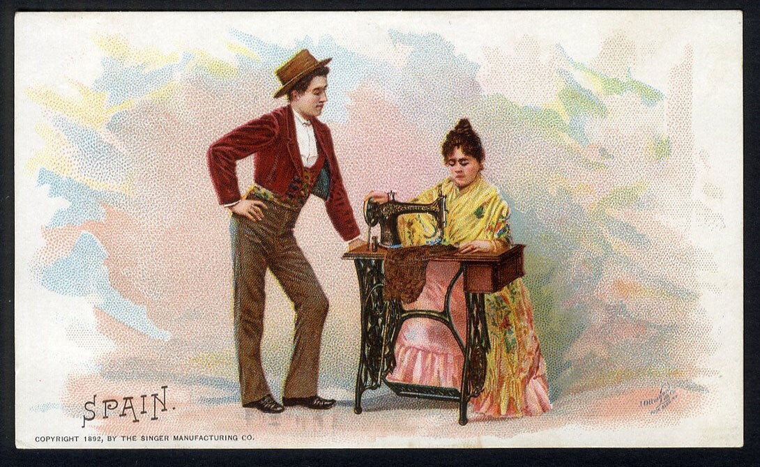 Spain Seville SINGER SEWING MACHINE 1892 Spanish Couple Victorian Trade Card