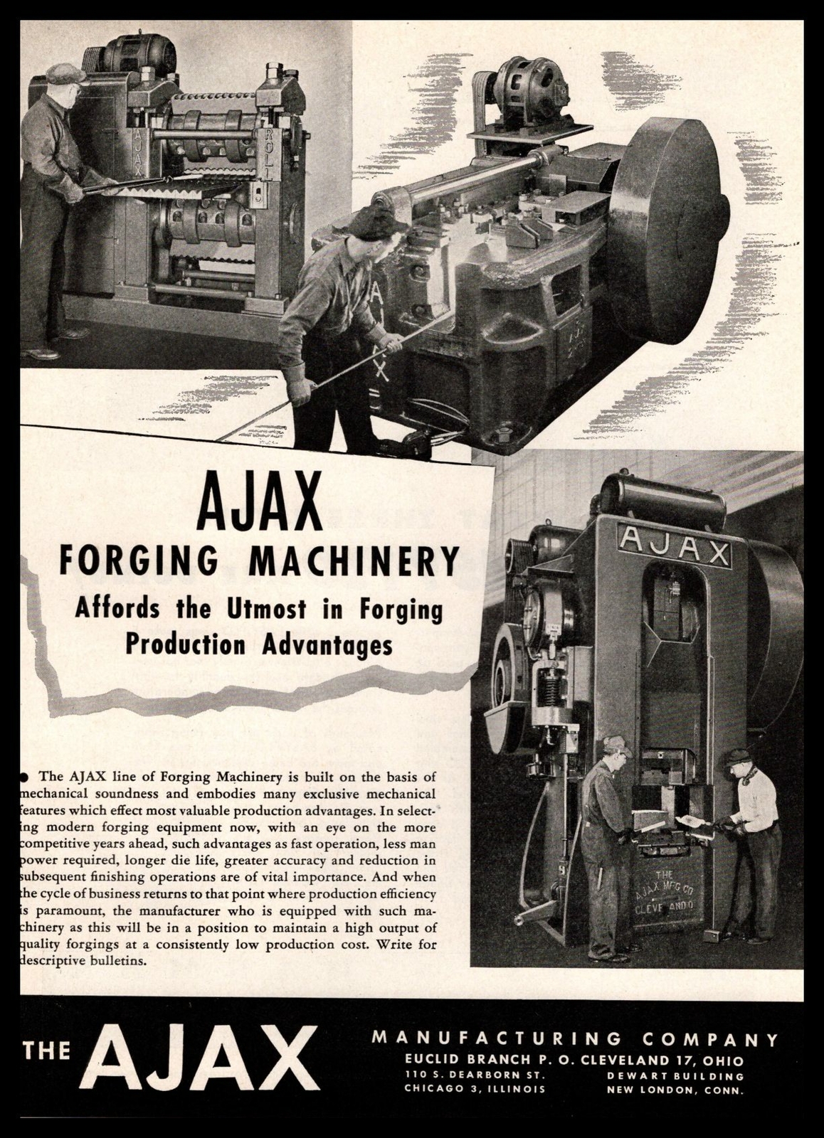 1947 Ajax Forging Machinery Euclid Branch Photo Cleveland Ohio Vintage Print Ad