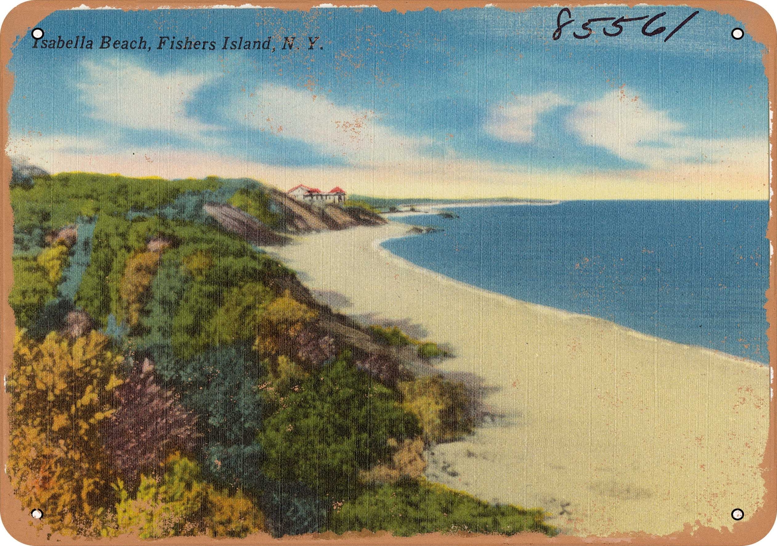 Metal Sign – New York Postcard – Isabella Beach, Fishers Island, N. Y.