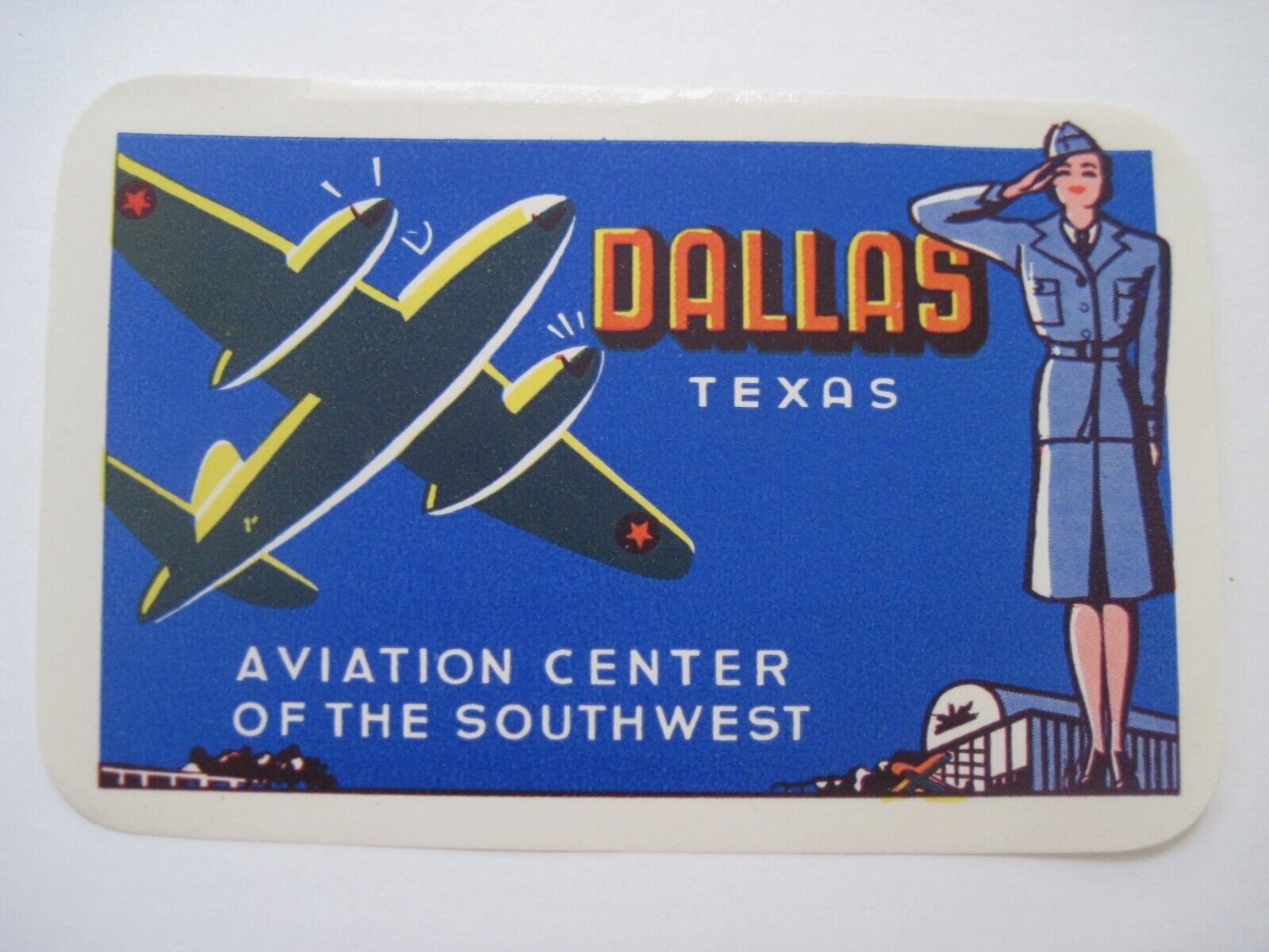 Fantastic Deep Blue Ad Label for “Dallas, Texas – Aviation Center of the SW *