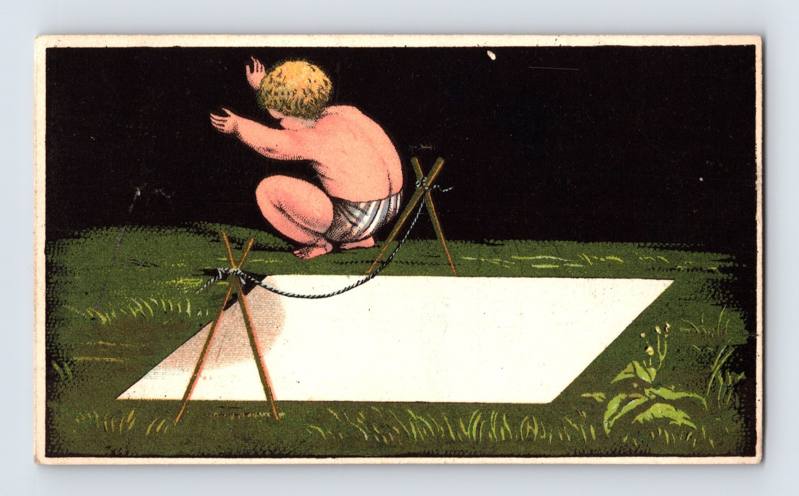 Baby Tightrope Walker Over White Pit 1890s Trade Card 2.5″ x 4.25″