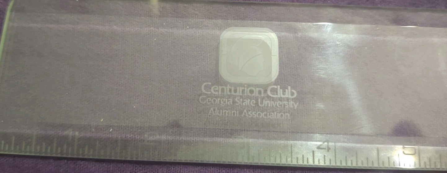 Vintage 6″ GLASS RULER Advertising Centurion Club GeorgiaState University Alumni