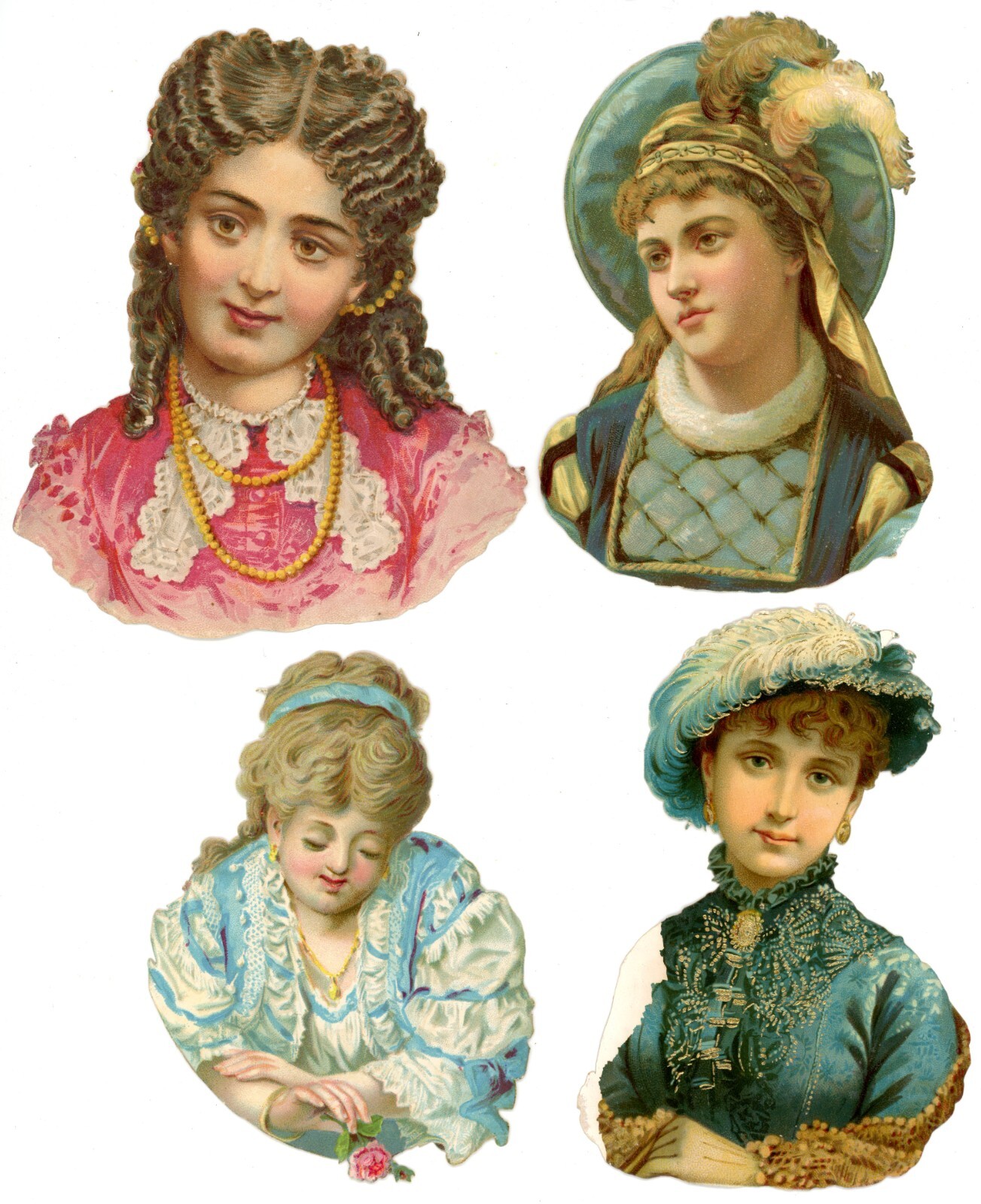 1870s-80s Lovely Victorian Die Cut Lovely Women Busts Fancy Dresses Fab Lot P1