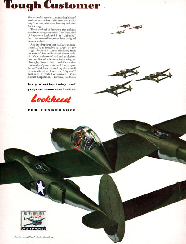 Lockheed Aircraft P-38 Lightning WW2 Burbank California 1943 Magazine Print Ad