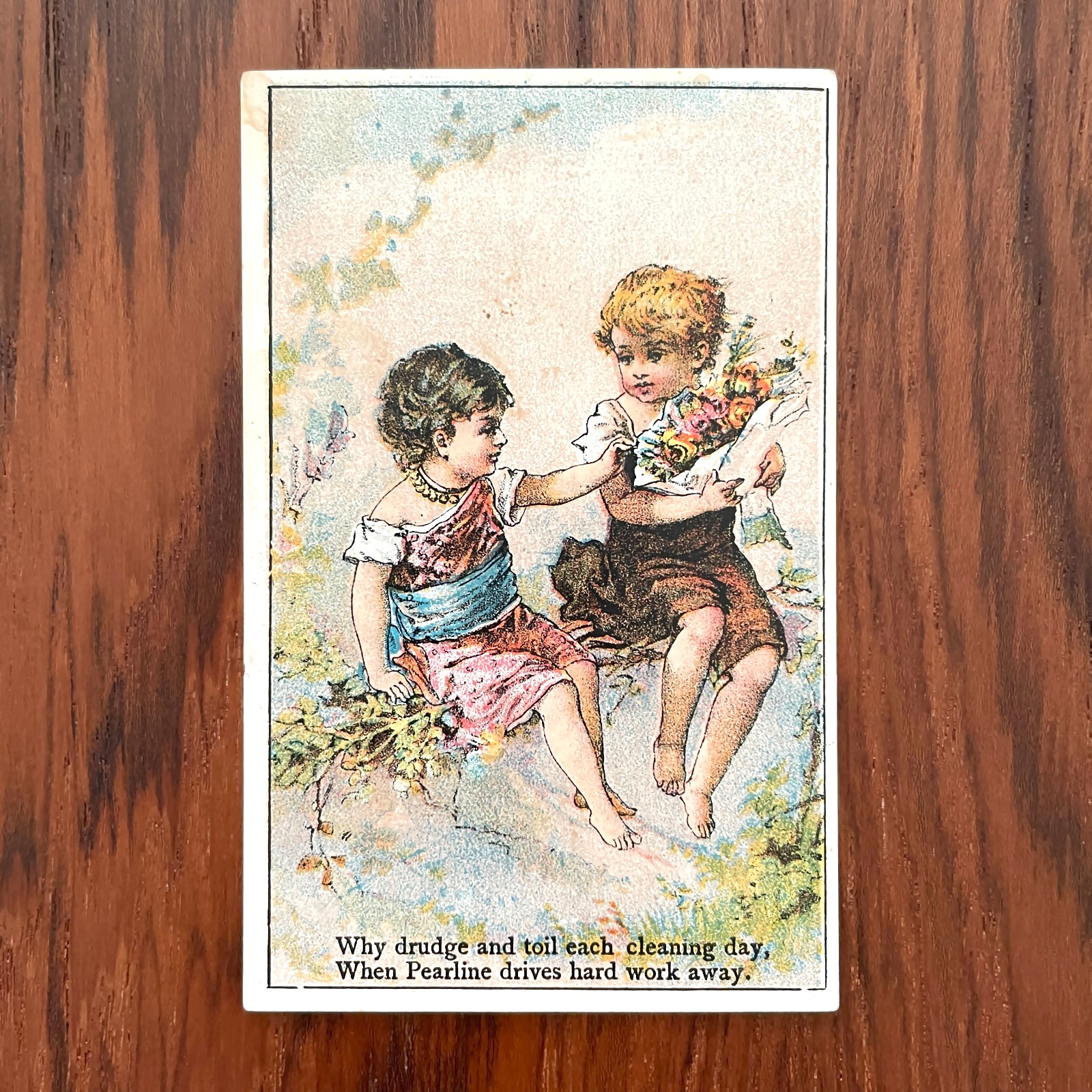 1880s Trade Card Pyle’s Pearline Soap ‘Why Drudge & Toil Each Cleaning Day’ Poem