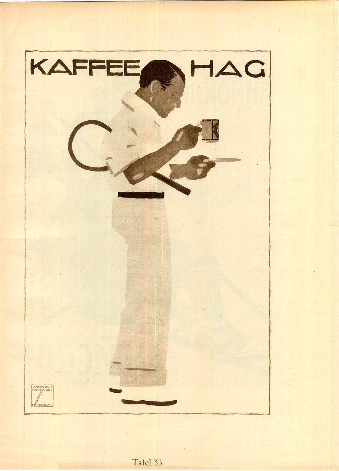 1926 Ludwig Hohlwein Poster Print Hunter Rifle Scope Hag Coffee Tennis Racket