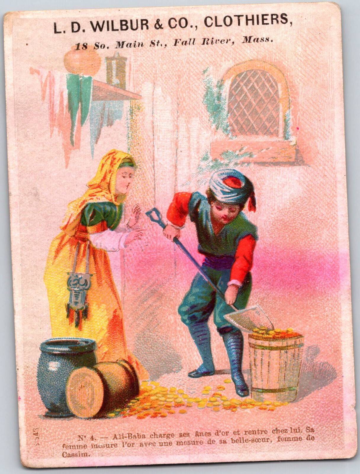 1800s Fall River Mass L.D. Wilbur Co. Clothiers Victorian Trade Card Colorful