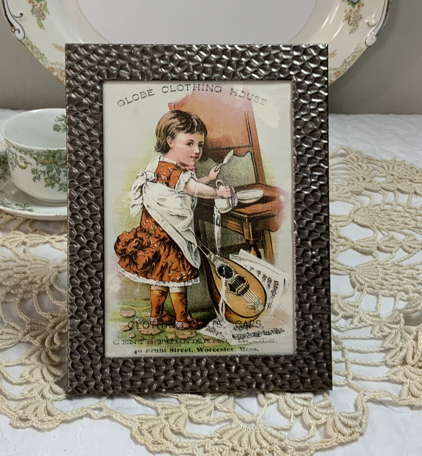 Vintage Antique Framed Victorian Trade Card, Late 1800’s, Young Girl With Chair