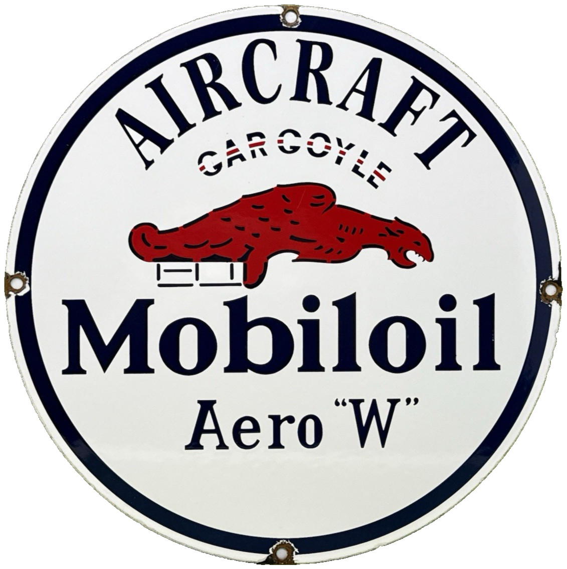 VINTAGE MOBILOIL PORCELAIN SIGN AIRCRAFT GAS STATION GARGOYLE MOTOR OIL AERO W