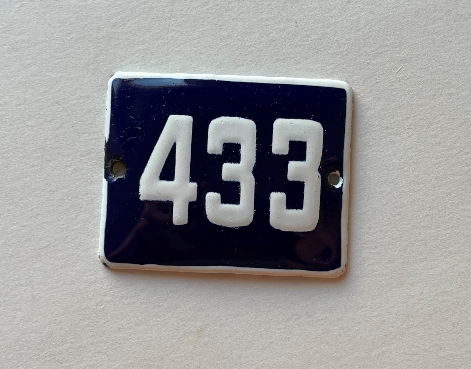 Vintage Enamel Porcelain Locker Number 433 Door Sign