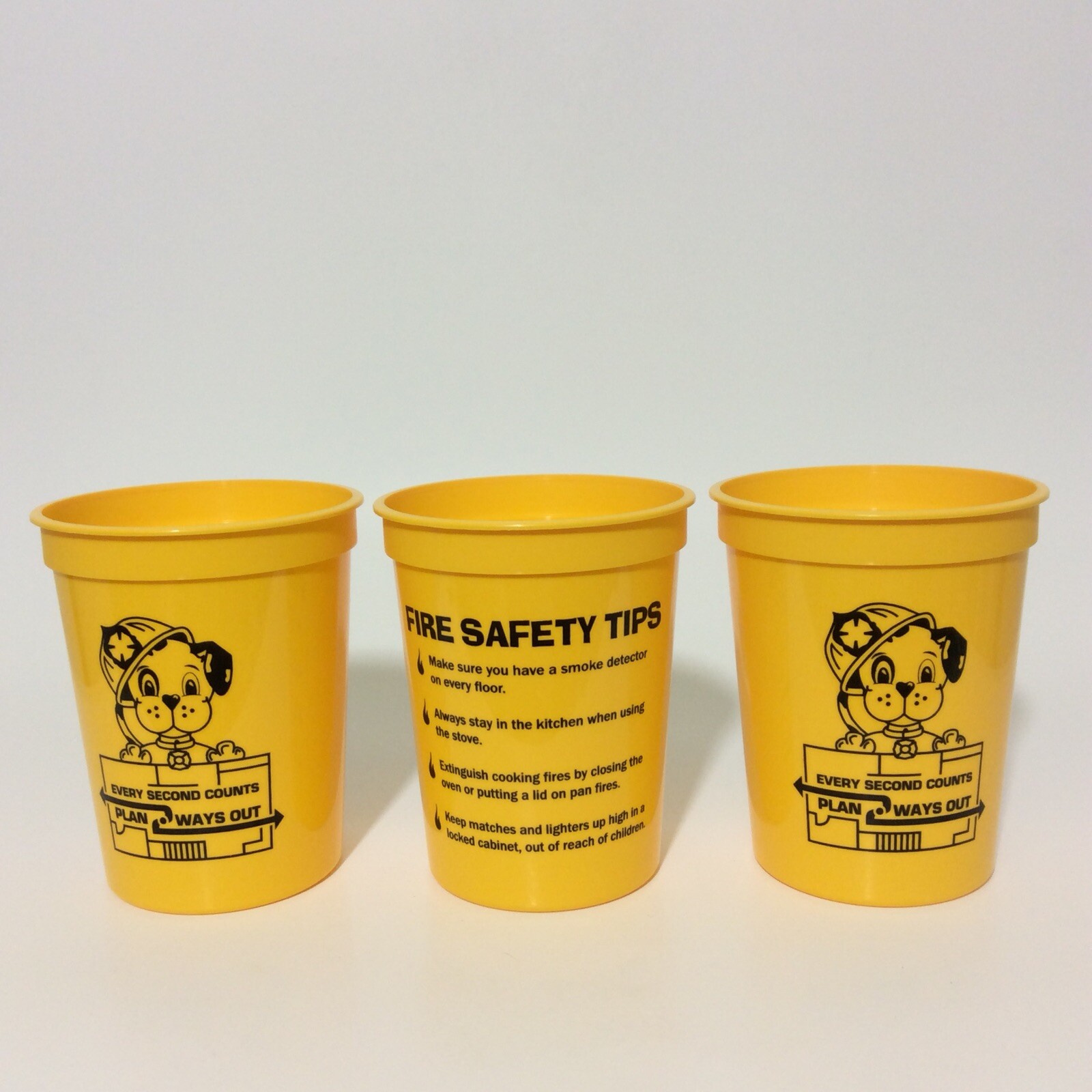 Fire Prevention Safety Tips Yellow Plastic Cups Promotional 17 Oz Lot Of 3