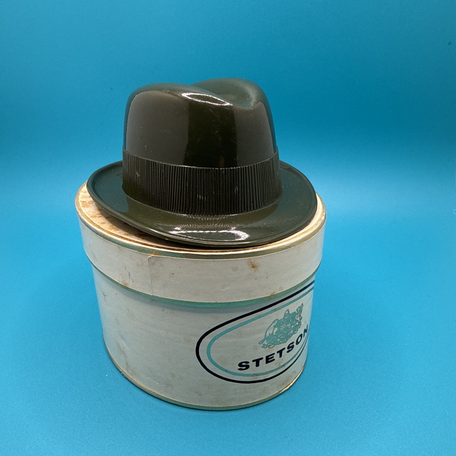 Vintage Stetson Green Plastic Salesman Sample Hat White Hat Box