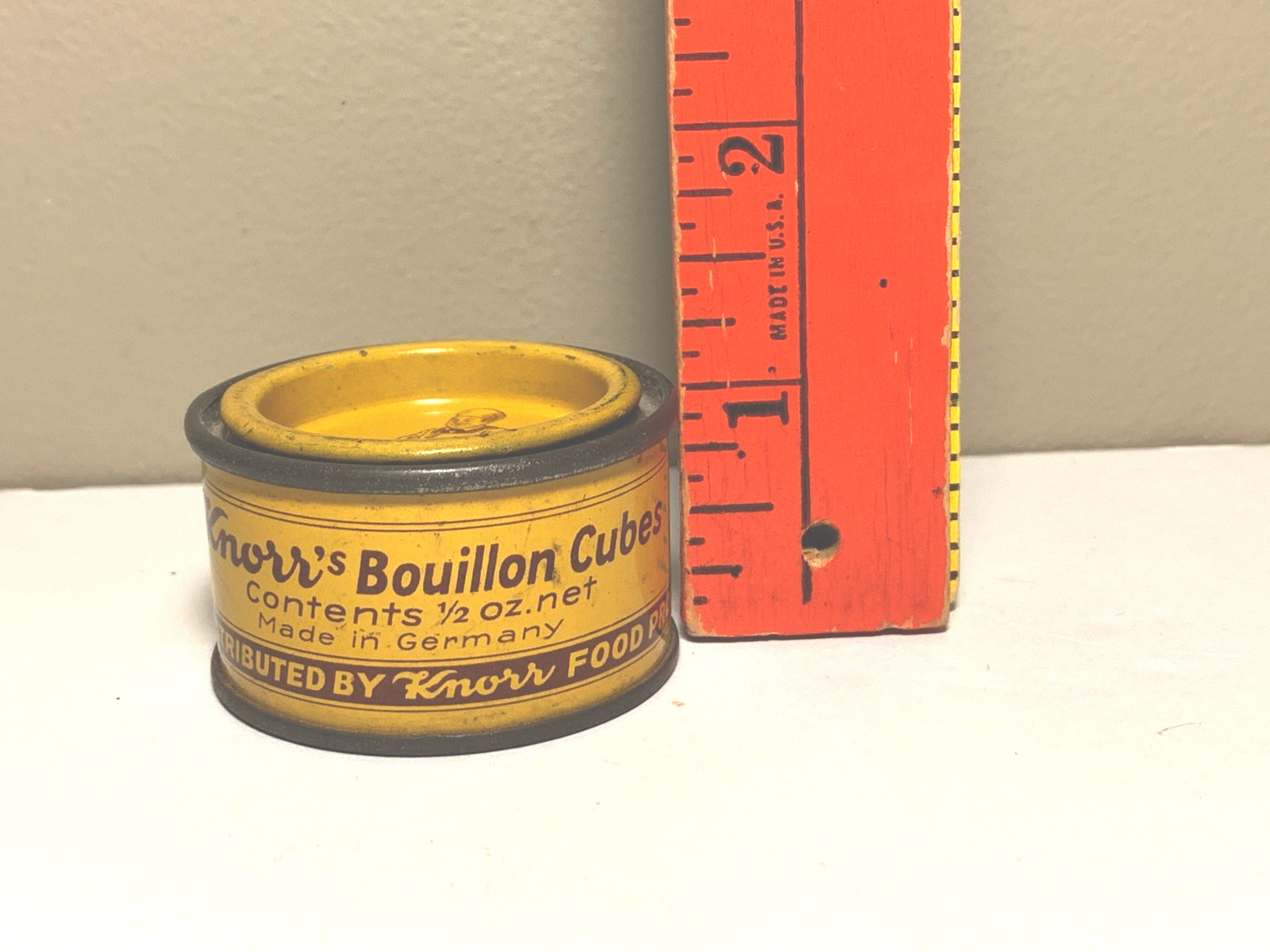 Vintage Advertising Knorr’s Salesman’s Sample Mini Tin Can Bouillon Cubes 1” H