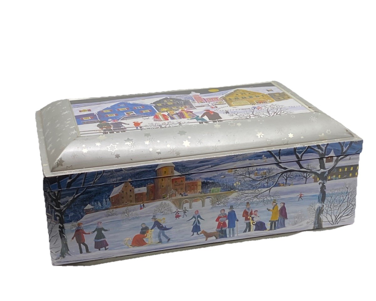 VNT Winter Schmidt Christmas Cookie Tin 3 Wise Men, Ice Skating Snowy Scene