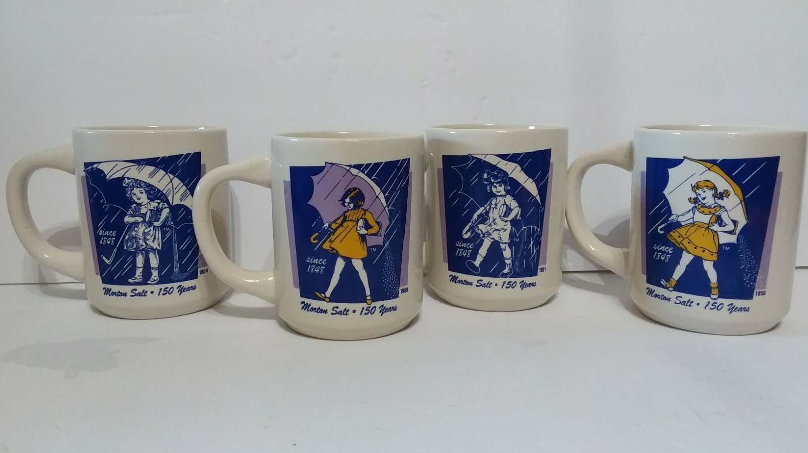 Vintage When it Rains, It Pours Morton Salt Girl 1914 1921 1956 1968 Coffee Mugs