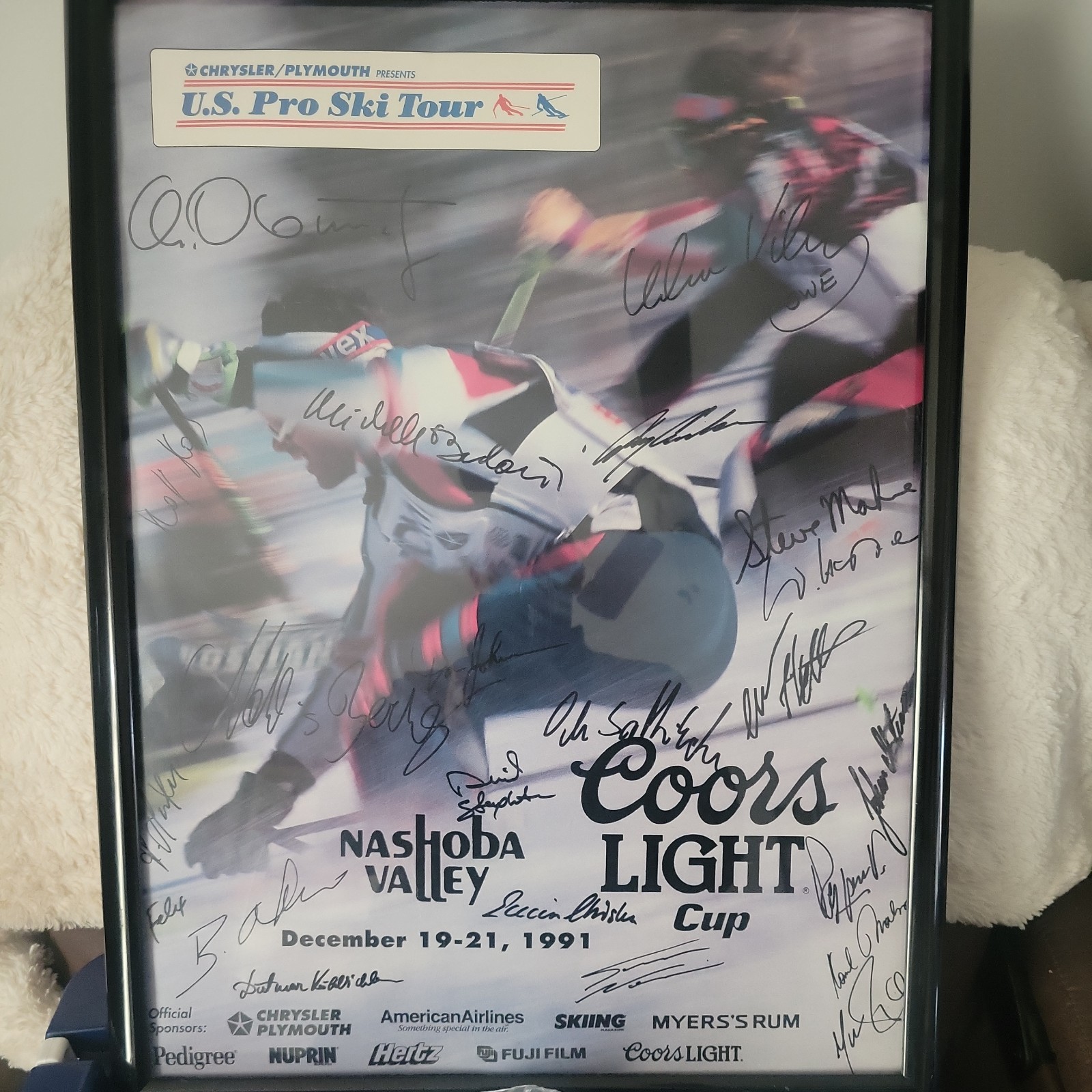 1991 U. S. Pro Ski tour Nashoba Valley Olympic Medalist Coors light Cup signed