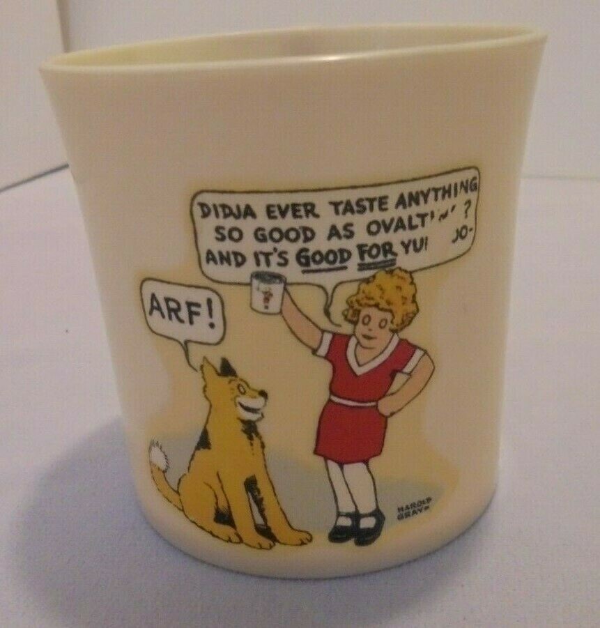LITTLE ORPHAN ANNIE Ovaltine Plastic Cup Beetle ware 3″ Tall 3″Top VTG FREE SHIP