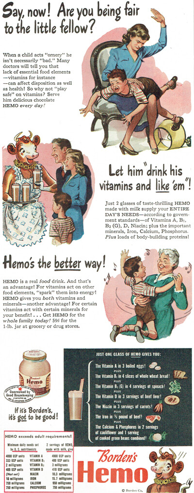 Mother Spanking Ornery Son BORDENS Milk Hemo 1945 Magazine Print Ad