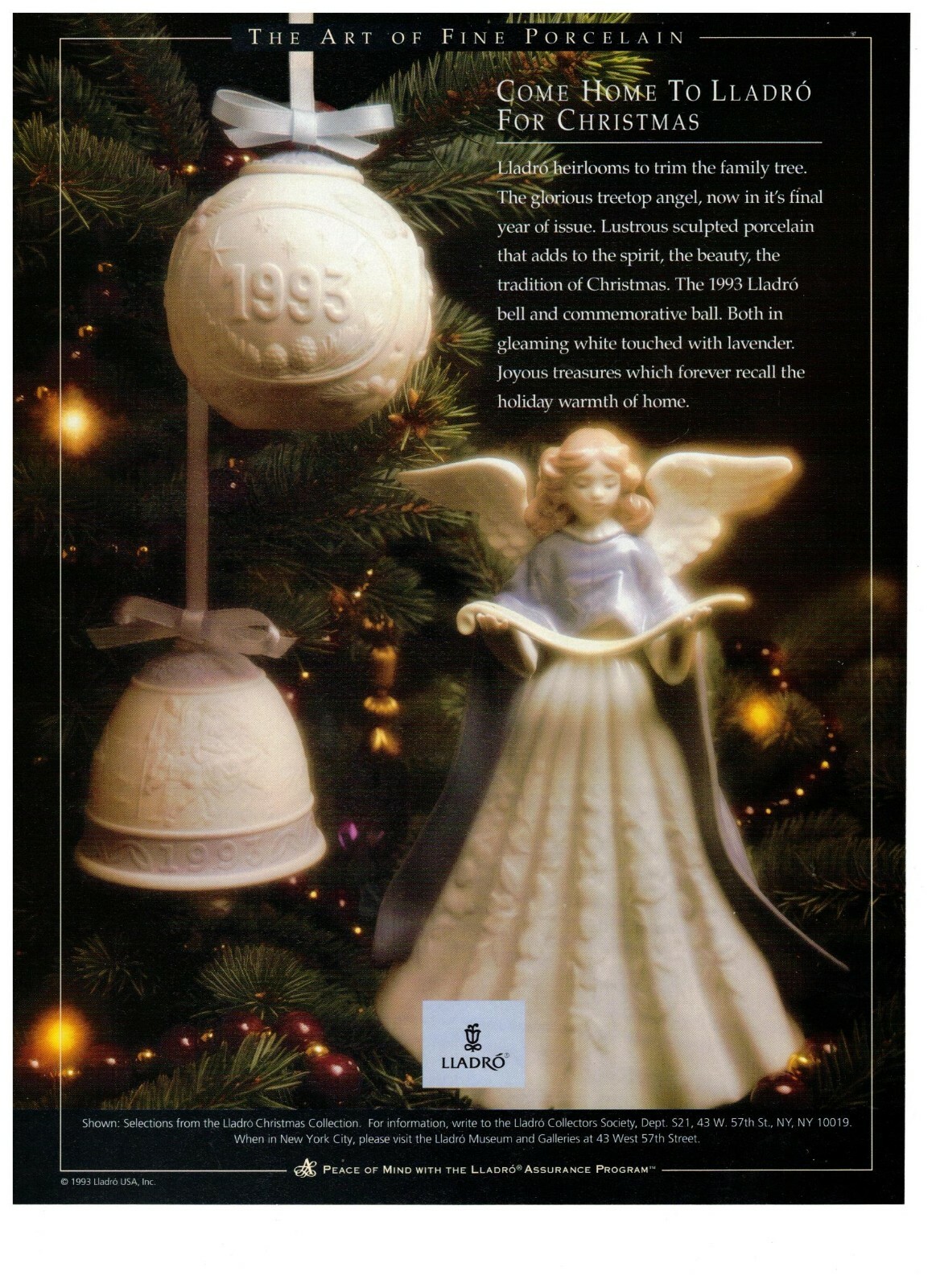 1993 Lladro Art of Fine Porcelain Christmas Ornament Vintage Print Advertisement