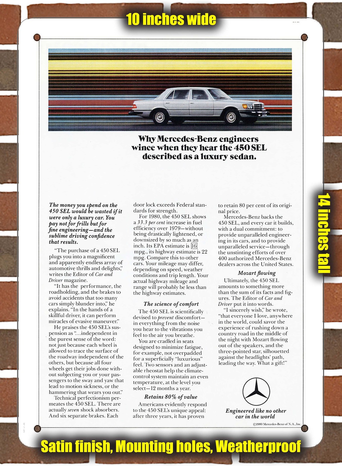 Metal Sign – 1980 Mercedes 450SEL – 10×14 inches