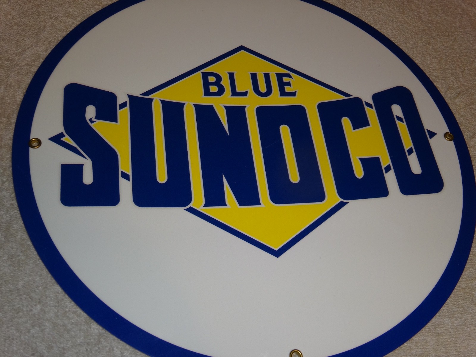 VINTAGE BLUE SUNOCO GASOLINE 11 3/4″ PORCELAIN METAL ☀️ SUN OIL ADVERTISING SIGN