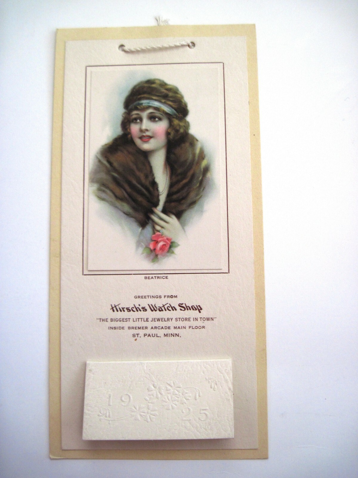 1925 Advertising Calendar “Hirsch’s Watch Shop” w/ Gorgeous Woman *