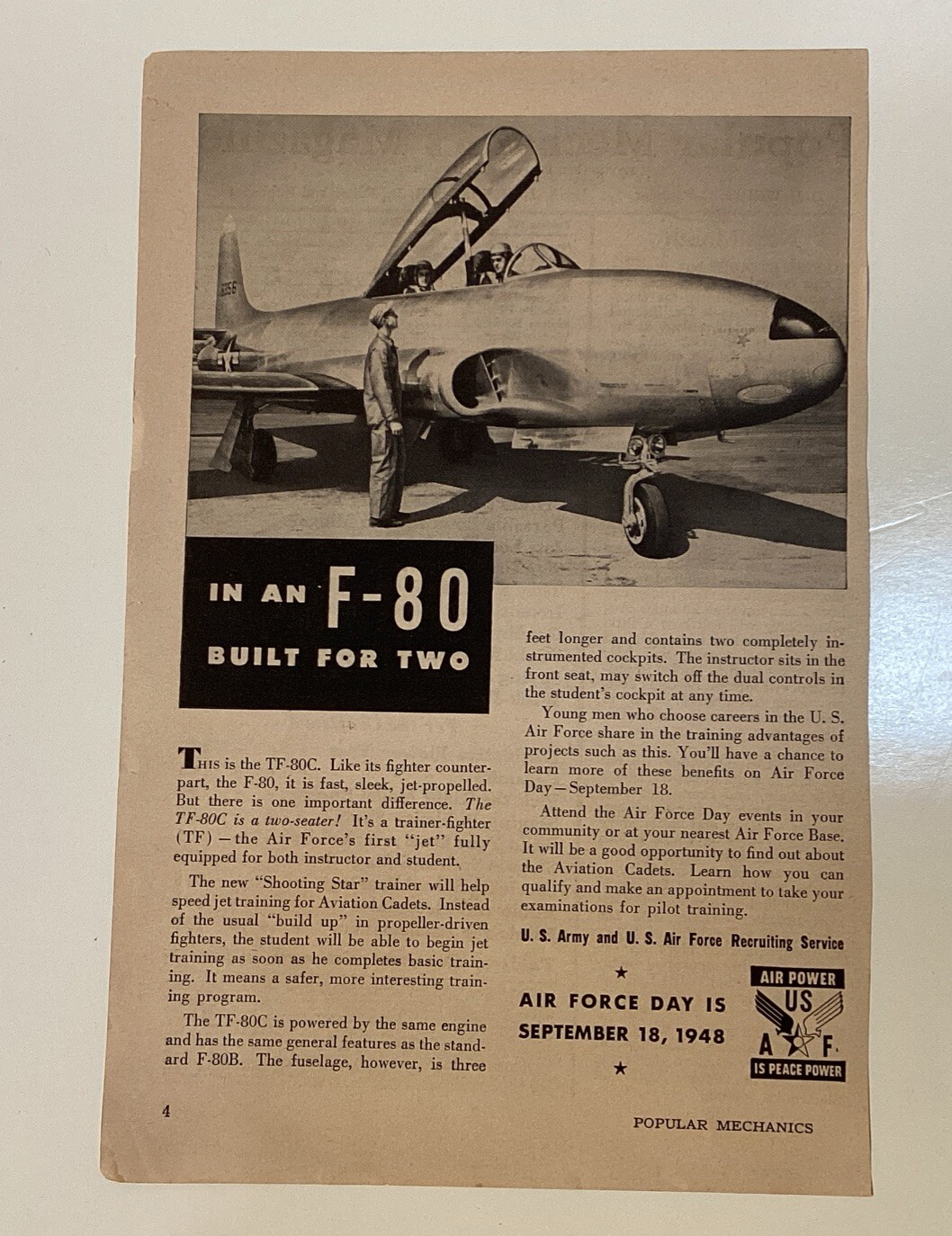 1948 U.S. Army and U.S. Air Force Recruiting Service Advertisement Air Force Day