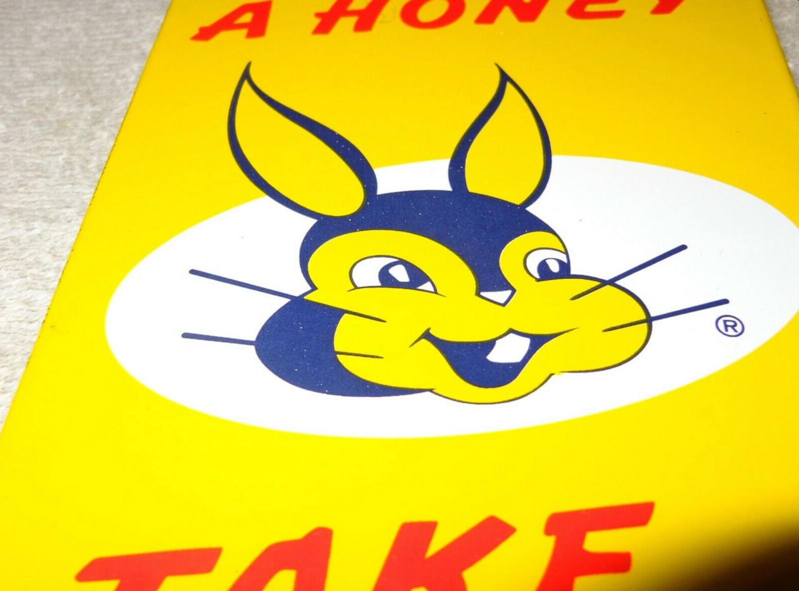 VINTAGE TAKE HOME BUNNY BREAD 10″ PORCELAIN METAL SODA, DOOR PUSH GASOLINE SIGN!