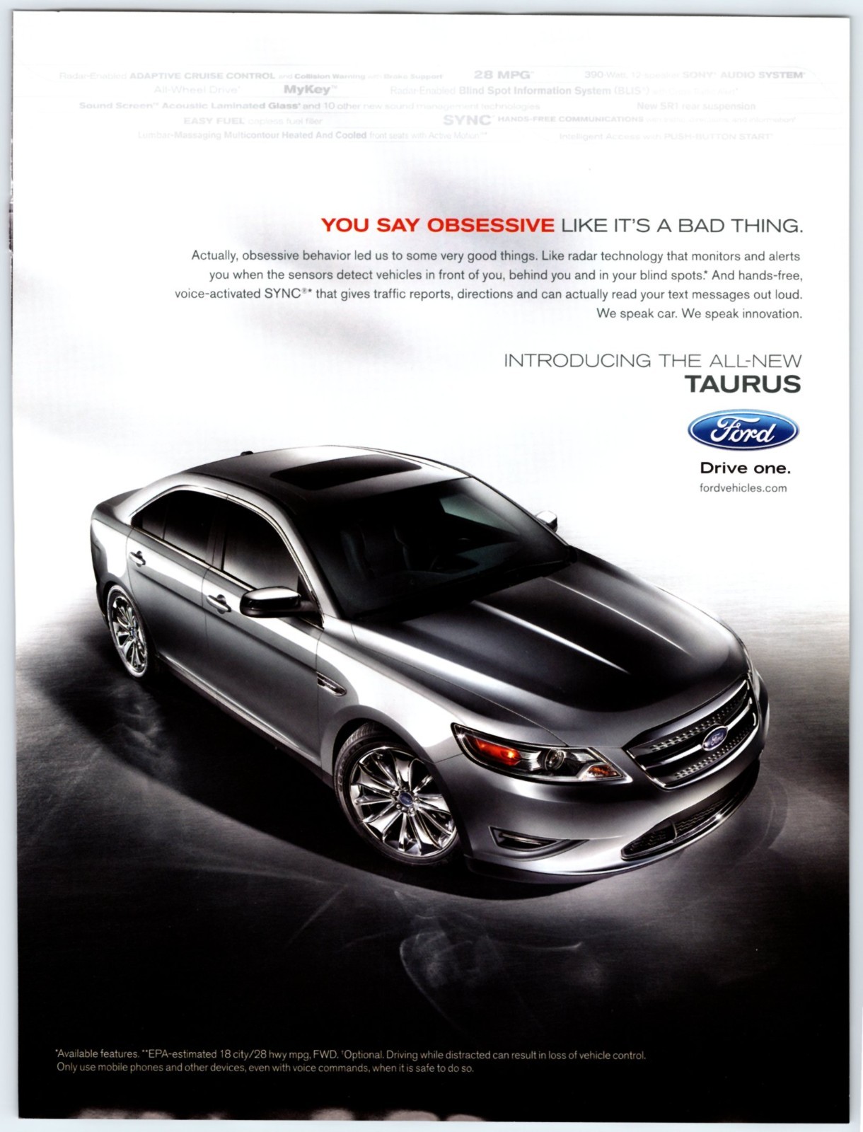2009 FORD TAURUS CAR AUTOMOBILE 8″X10.5″ Magazine Ad 2000’s M791