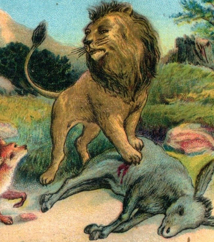 1890s Fable Series The Lion The Donkey And The Fox Cigarette Card F173