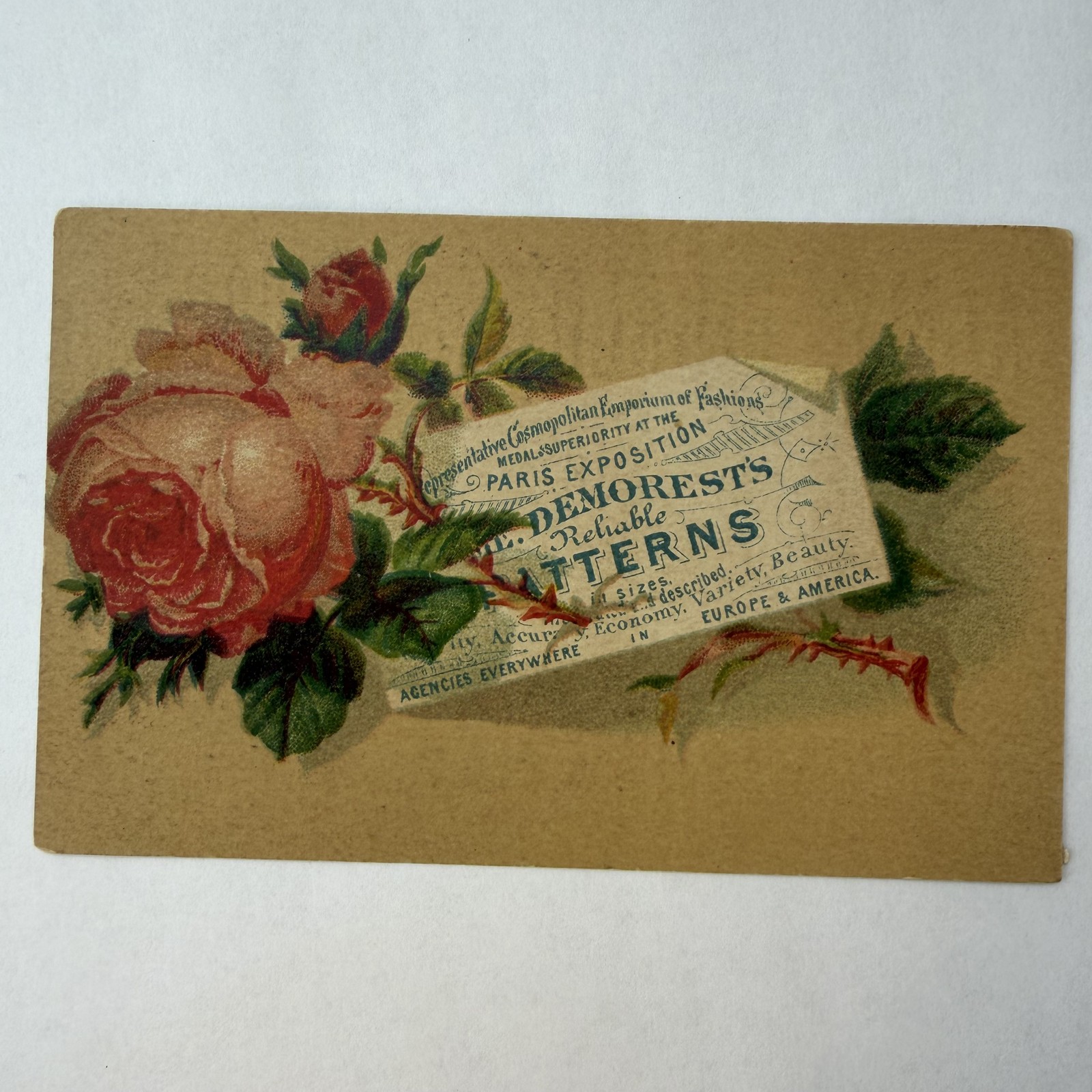 Salem MA Almy Bigelow & Webber Mme Demorest’s Patterns Rose Floral Trade Card