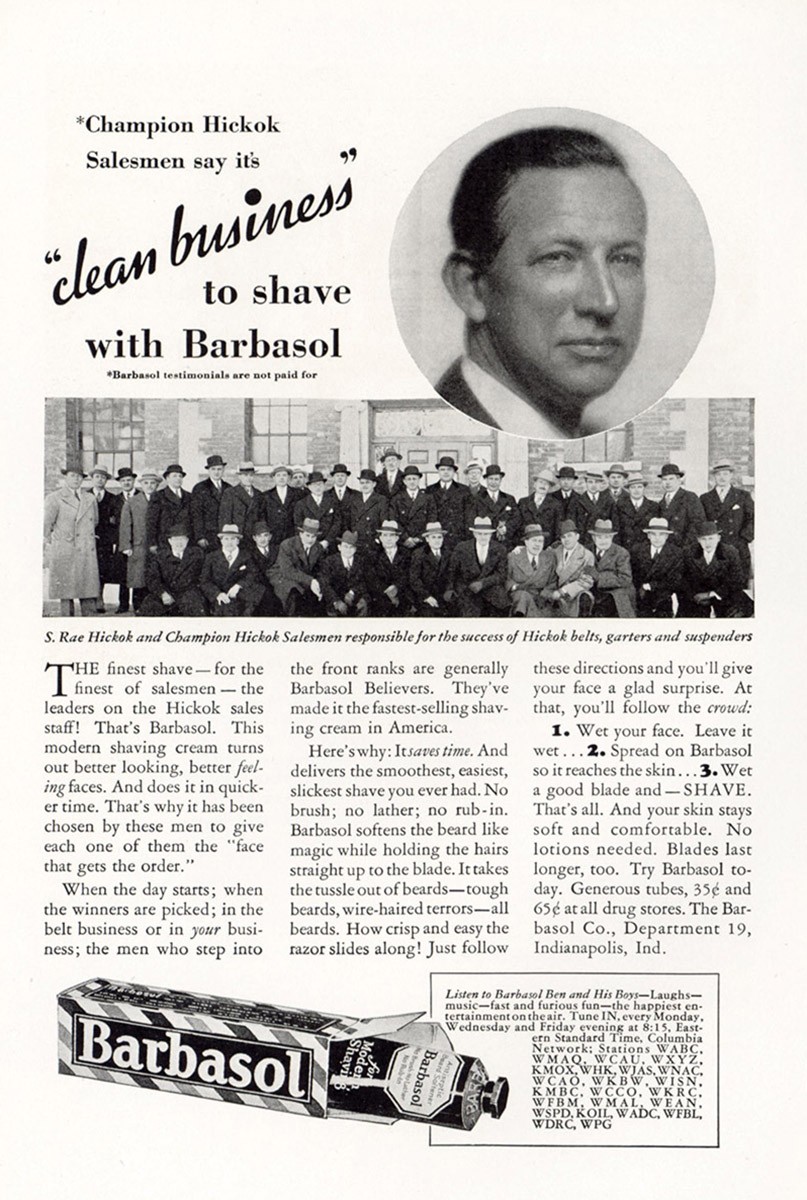 1931 Barbasol: Champion Hickok Salesmen Vintage Print Ad