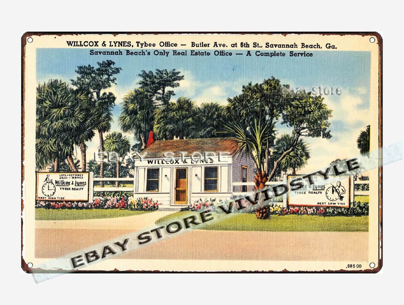 tin sign 1930s-40s Willcox Lynes Tybee office Savannah Beach Georgia