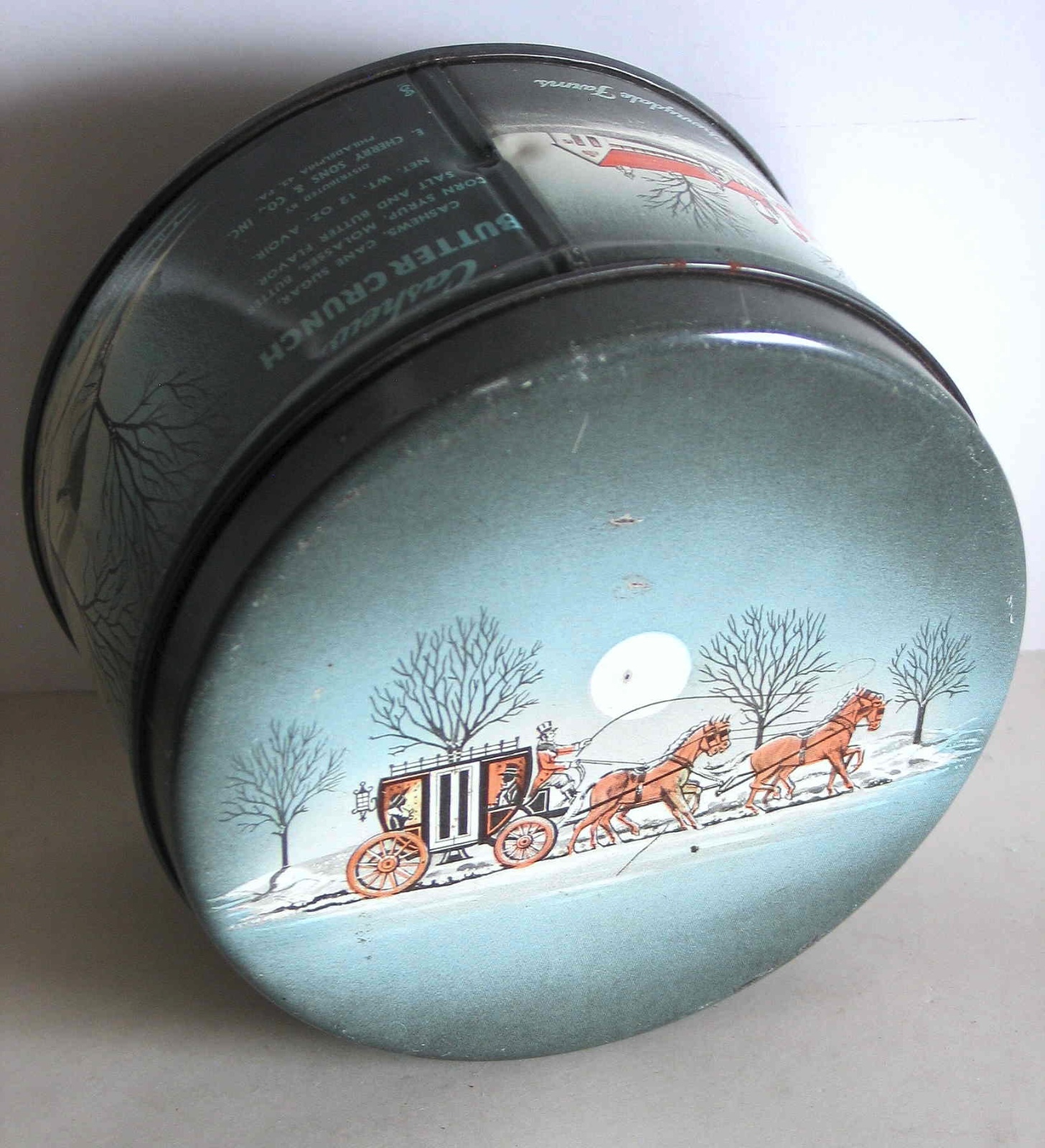 1950s Cherrydale Farms Cashew Butter Crunch Green White Black Metal Tin FREE SH
