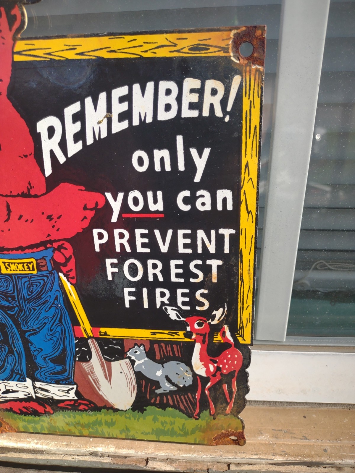 VINTAGE SMOKEY BEAR PORCELAIN SIGN OLD US FOREST SERVICE NATIONAL PARK FIRE
