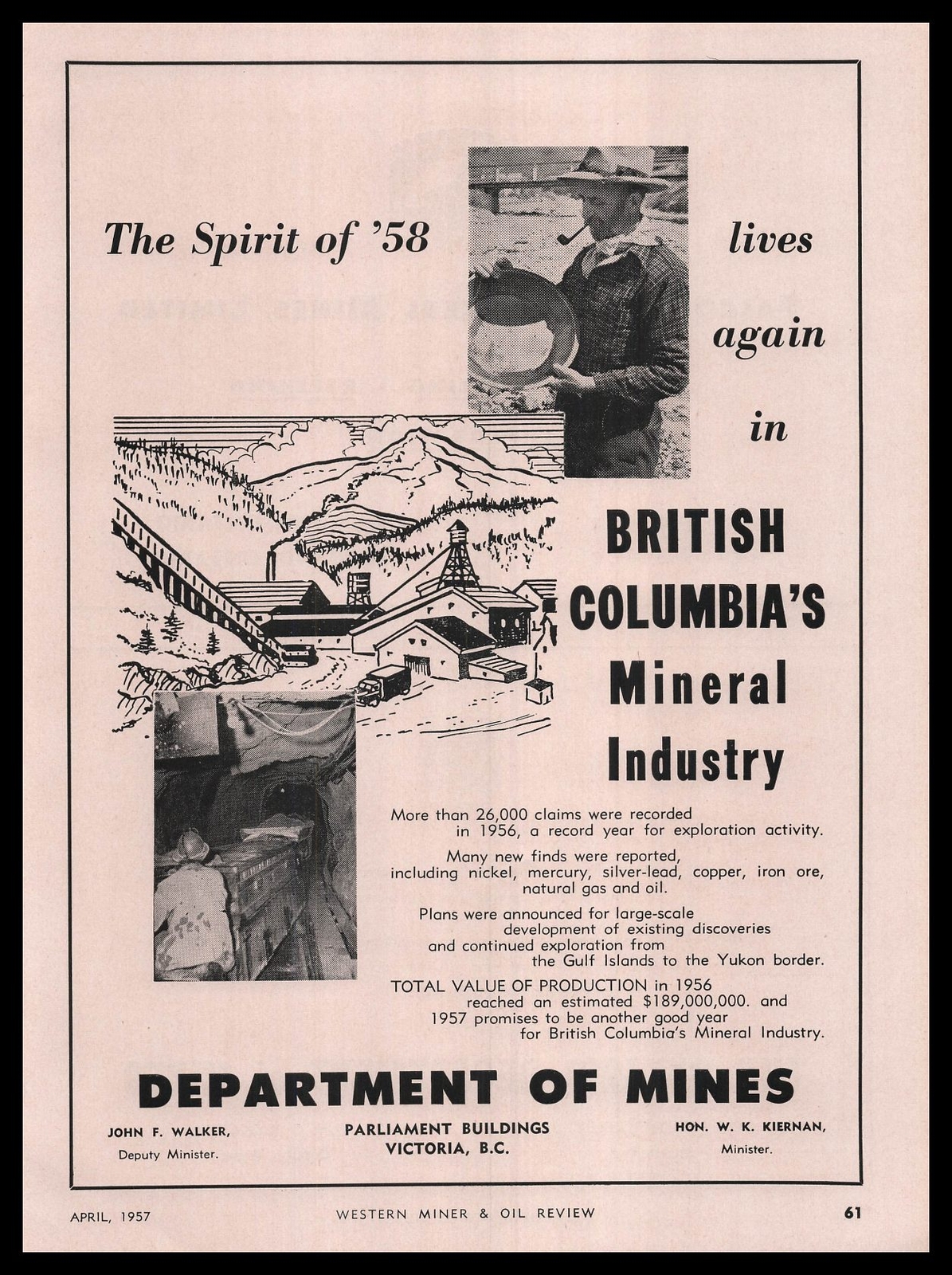 1957 Department Of Mines Victoria British Columbia Mineral Industry Print Ad